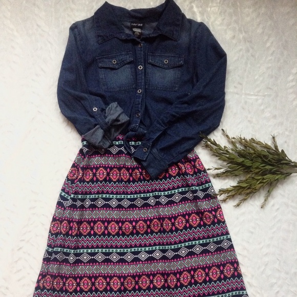Retro Denim high low dress with pockets  M - L